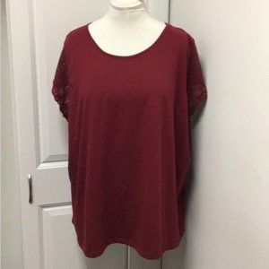 Woman Within Short Lace Sleeve Scoop Neck Tunic, Burgundy, Size 2X